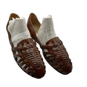 The Leather Collection Brown Woven Leather Fisherman Sandals Women 10W Wide